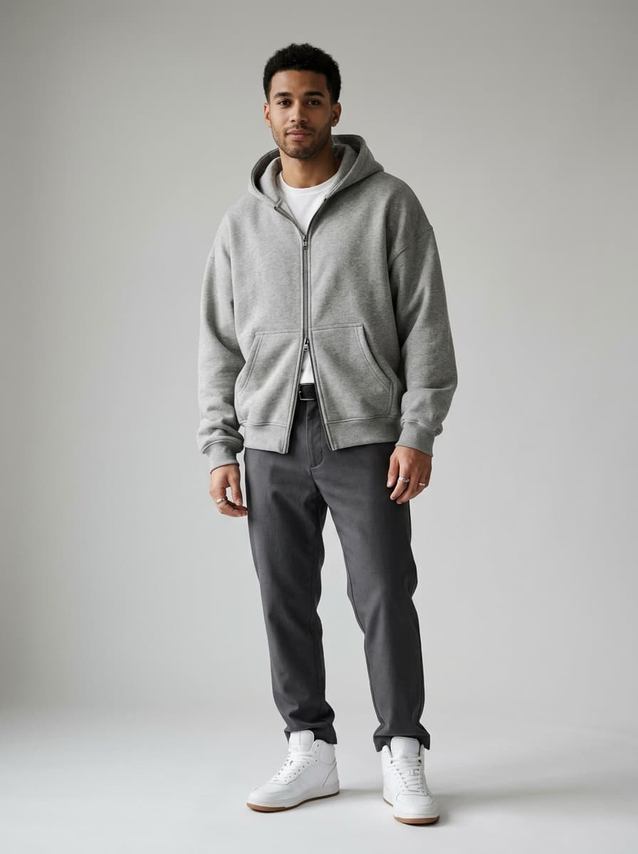 N-IMANI Oversized Heavyweight Zip Hoodie in Heather Grey