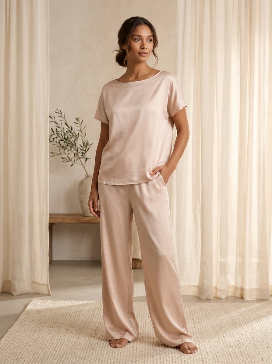 Silk Touch Modal Lounge Set in Blush Champagne