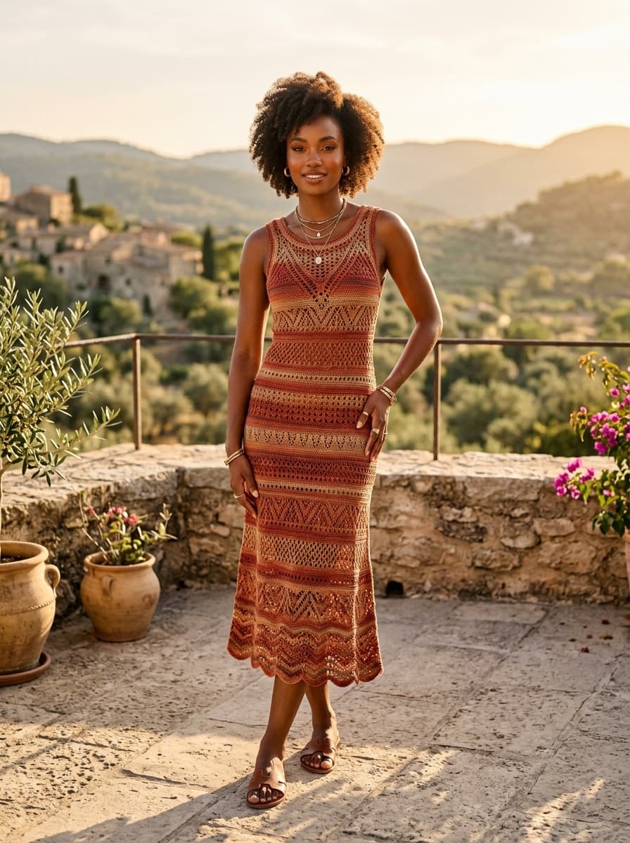 Crochet Open-Knit Sunset Midi Dress