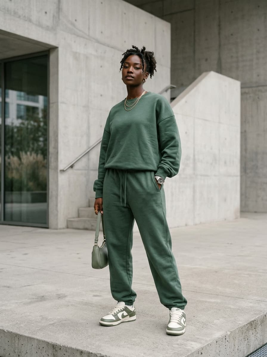 N-IMANI Signature Street Tracksuit Set in Sage Green